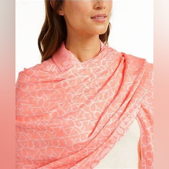 Calvin Klein Monogram Logo Pashmina - Process Red - Picture 1 of 6